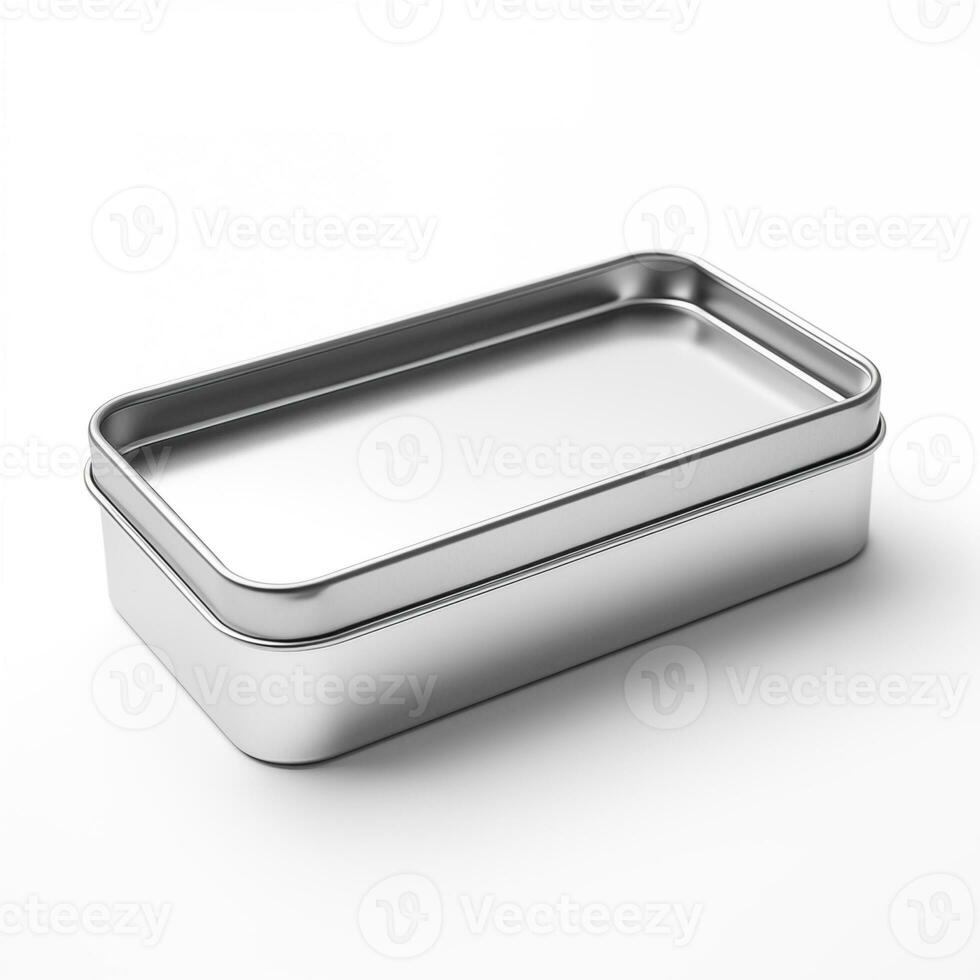AI generated Rectangular tin box. Metal box for various purposes. Isolate on a white back. Ai. Generative ai. photo