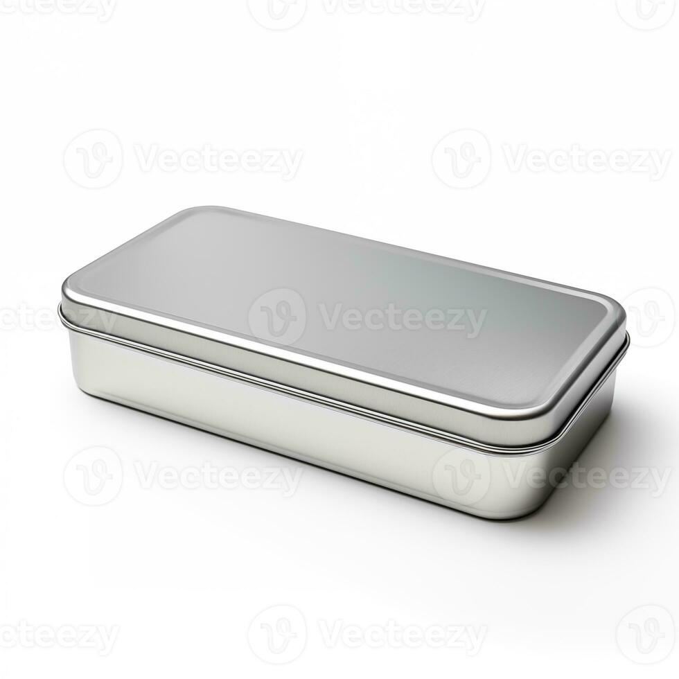 AI generated Rectangular tin box. Metal box for various purposes. Isolate on a white back. Ai. Generative ai. photo