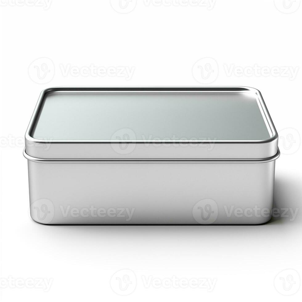 AI generated Rectangular tin box. Metal box for various purposes. Isolate on a white back. Ai. Generative ai. photo