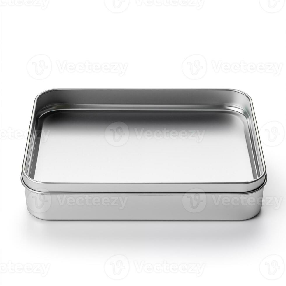 AI generated Rectangular tin box. Metal box for various purposes. Isolate on a white back. Ai. Generative ai. photo