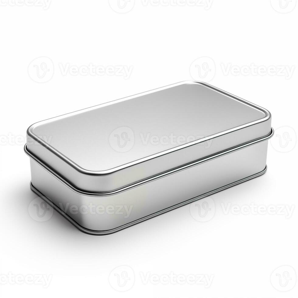 AI generated Rectangular tin box. Metal box for various purposes. Isolate on a white back. Ai. Generative ai. photo