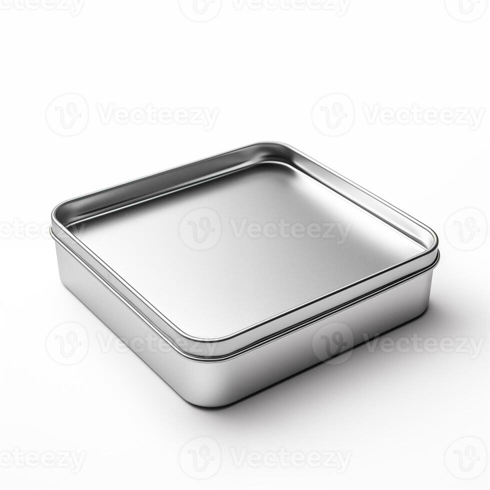 AI generated Rectangular tin box. Metal box for various purposes. Isolate on a white back. Ai. Generative ai. photo