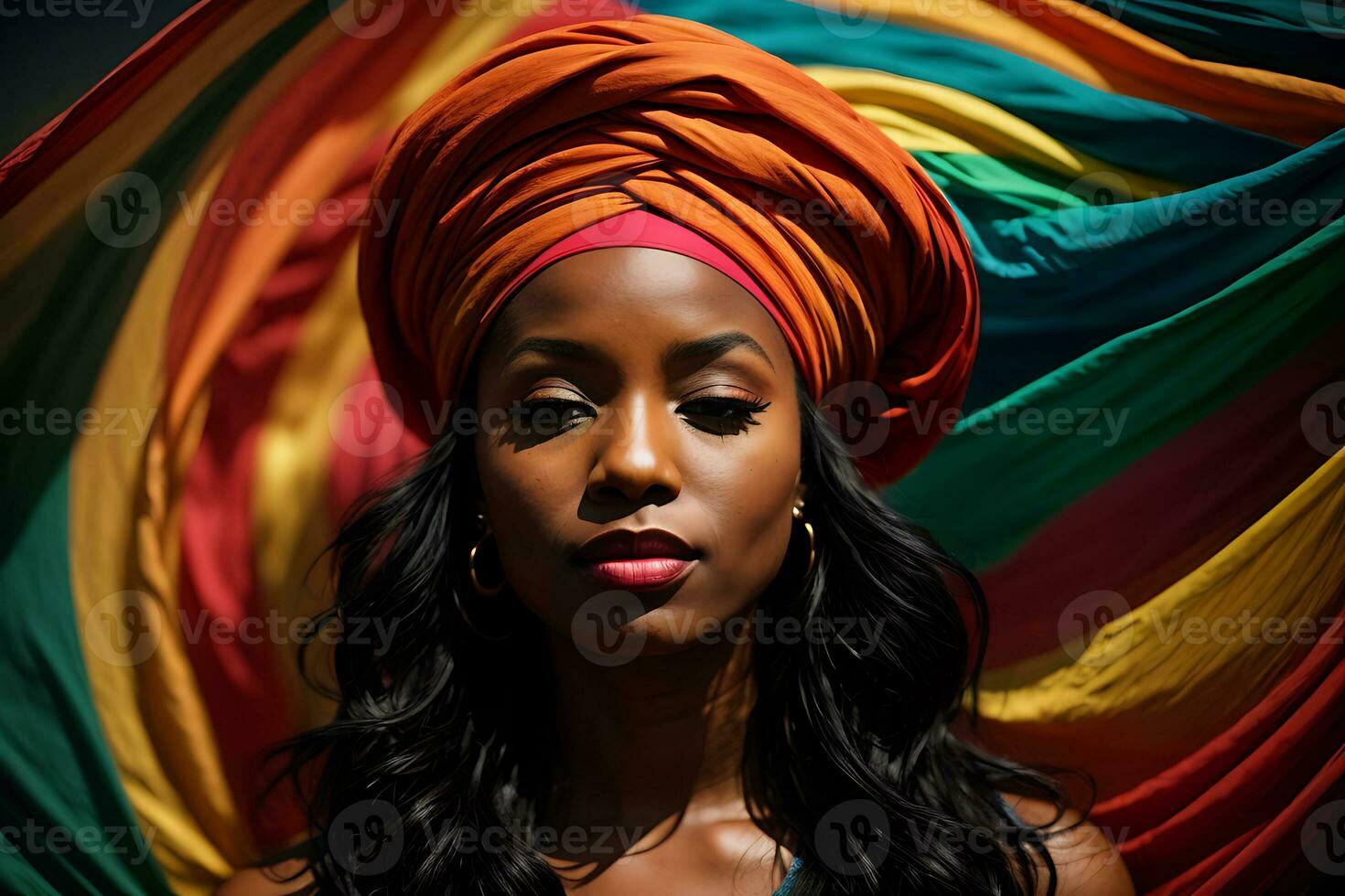 AI generated Portrait of an African American woman in a turban. Design for Black History Month photo