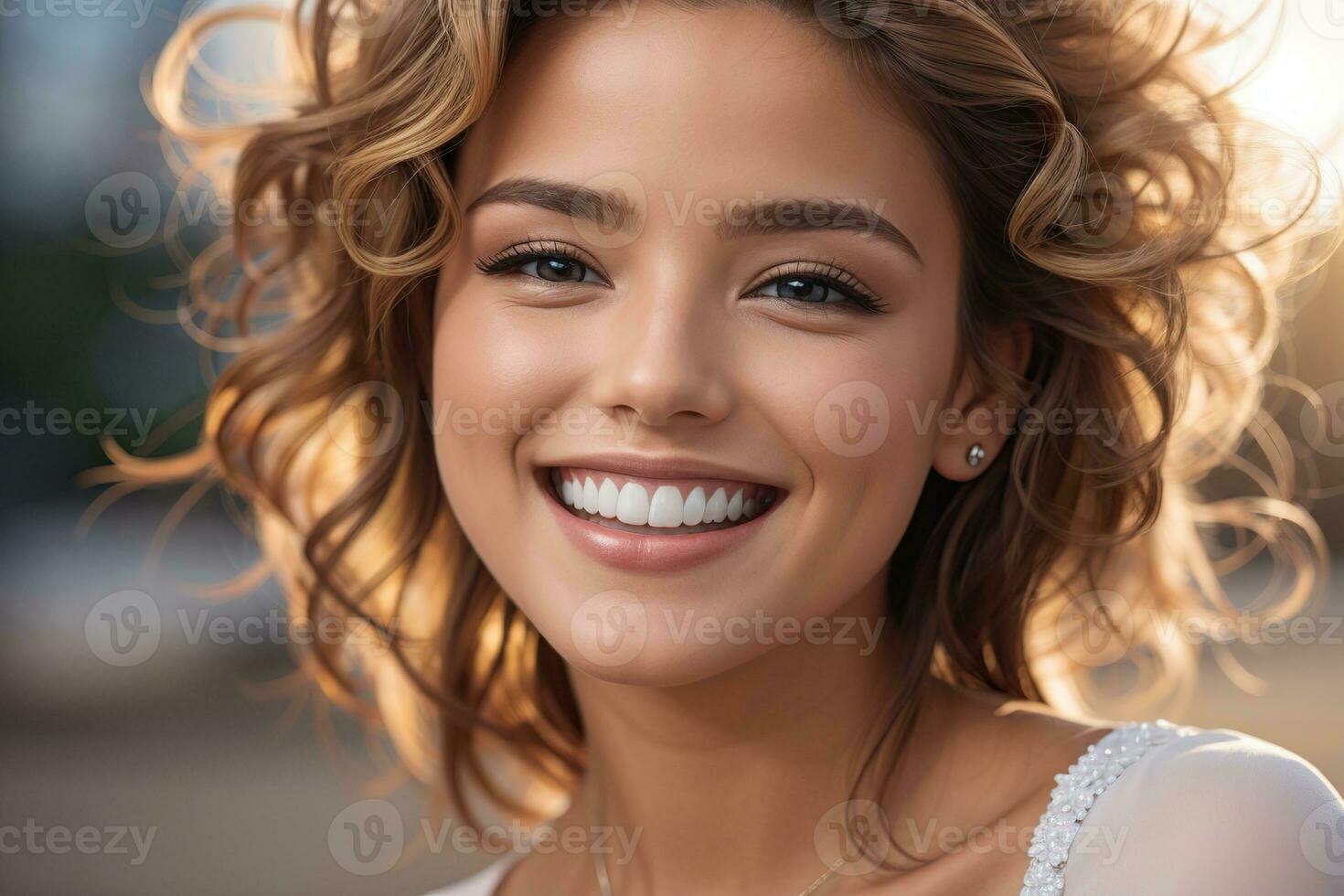 AI generated Portrait of a beautiful girl with a snow-white smile photo