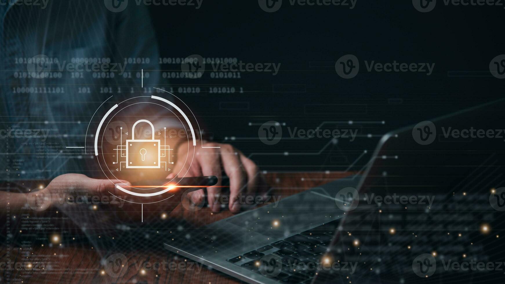 Digital cybersecurity information and password protection login access to online web data systems hackers access firewall crime computer network photo