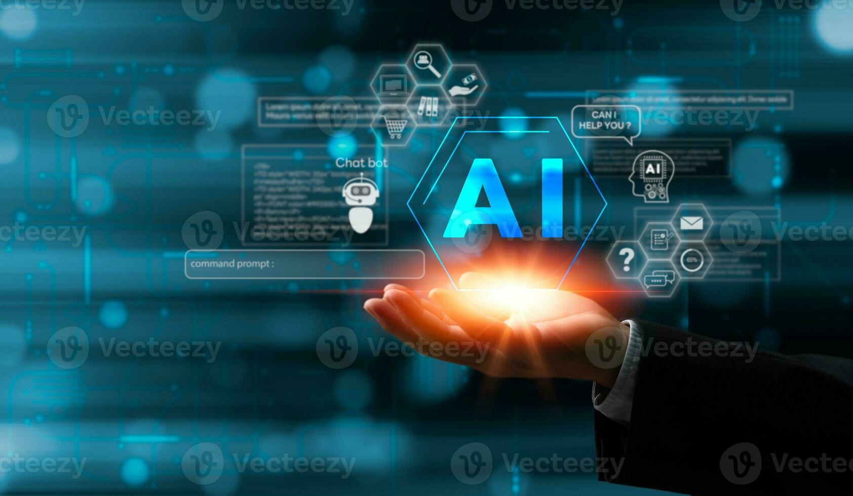 Innovative Futuristic AI Digital Chatbot Concept Virtual Conversation Assistant Using Internet Bot Application Technology Customer Support with Personalized photo