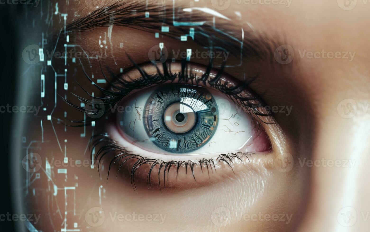 ai generado el cibernético ojo de artificial inteligencia transforma humano visión foto