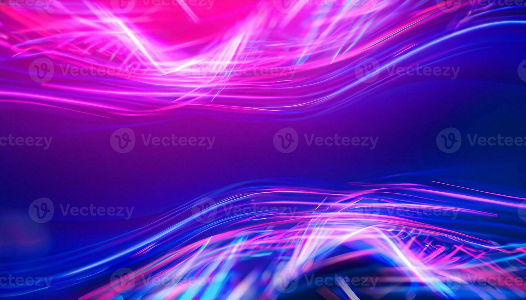 AI generated Abstract futuristic background with pink blue neon lines glowing in ultraviolet light, and bokeh lights. photo