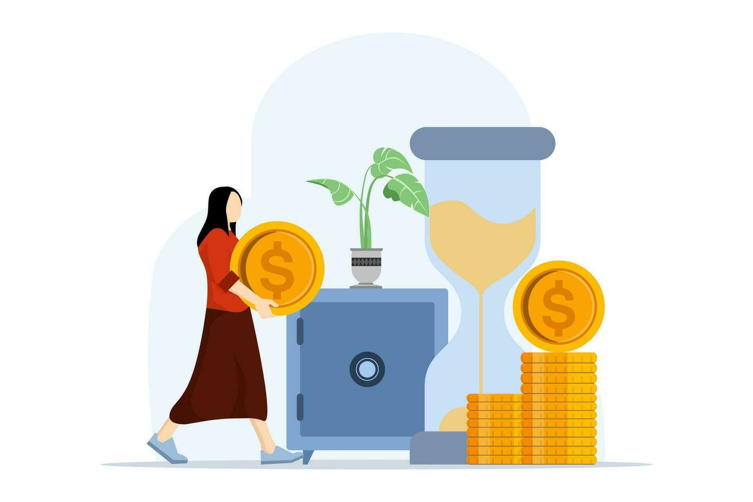 Money saving and profit concept, Financial goals, character carrying coins to save, Personal financial management and financial literacy. wealth management and investment plans. vector illustration.