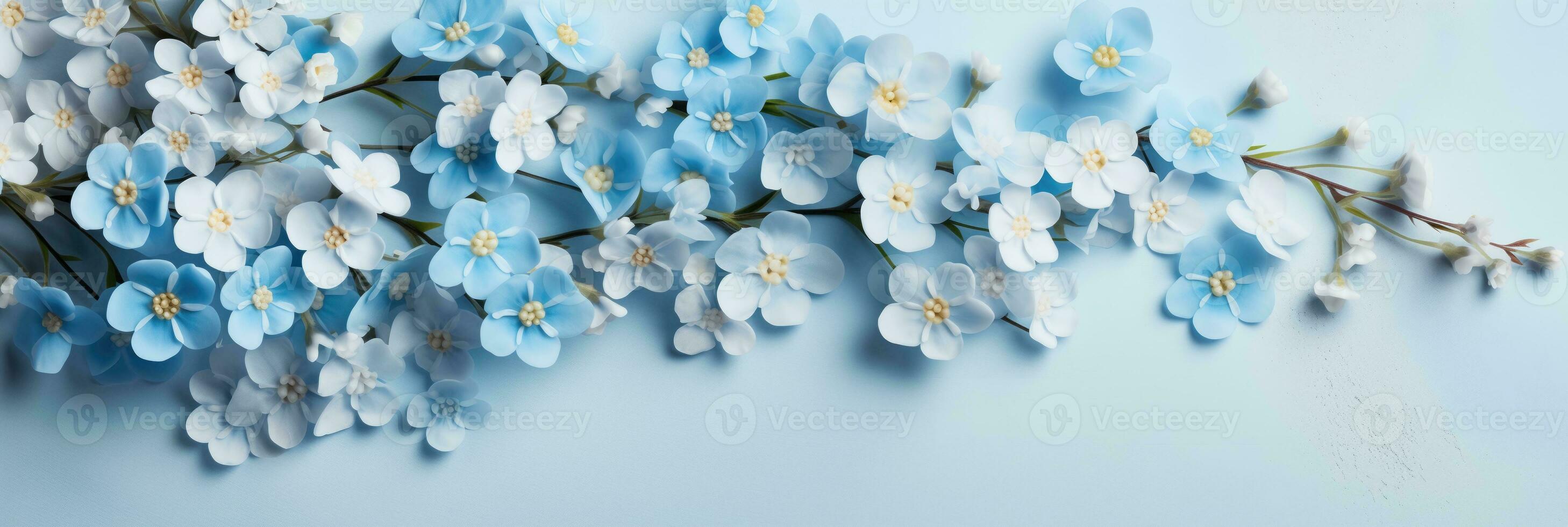 AI generated Elegant Cluster of Forget Me Nots on Antique Parchment Serene Blue Hues and Vintage Background for Valentines Day Theme photo