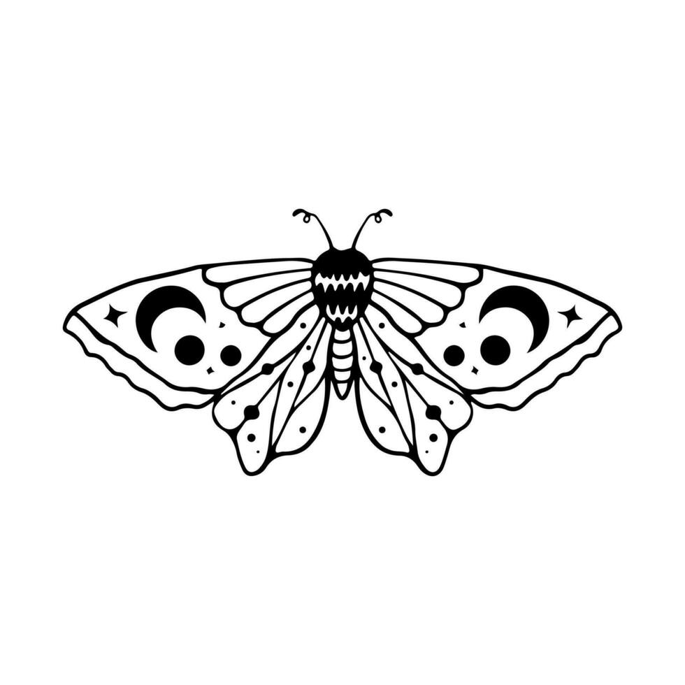 celestial mariposa garabatear ilustración. mano dibujado hermosa línea Arte mariposa tatuaje. esta boho mariposa son bueno para diseño de místico proyecto, tarjeta y póster haciendo, decoración ropa, etc vector