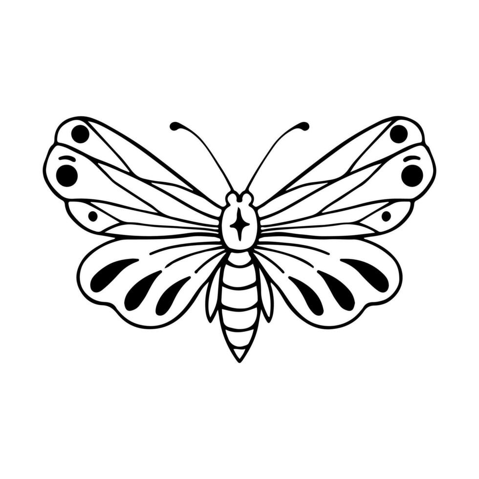 celestial mariposa garabatear ilustración. mano dibujado hermosa línea Arte mariposa tatuaje. esta boho mariposa son bueno para diseño de místico proyecto, tarjeta y póster haciendo, decoración ropa, etc vector