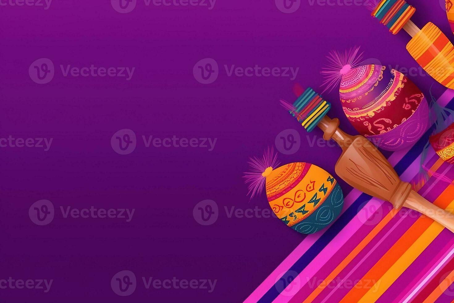 AI generated easter background with colorful eggs and a wooden spoon photo