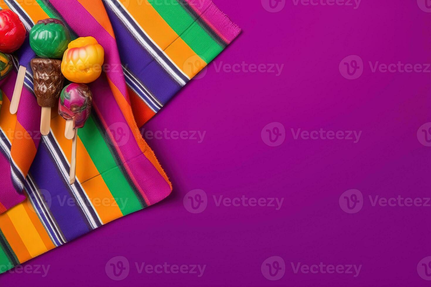 AI generated colorful lollipops on a colorful striped cloth photo