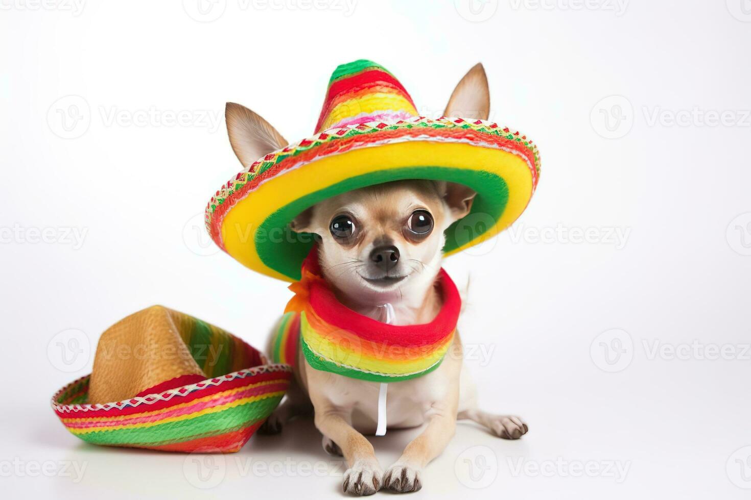 AI generated a chihuahua dog wearing a sombrero and hat photo