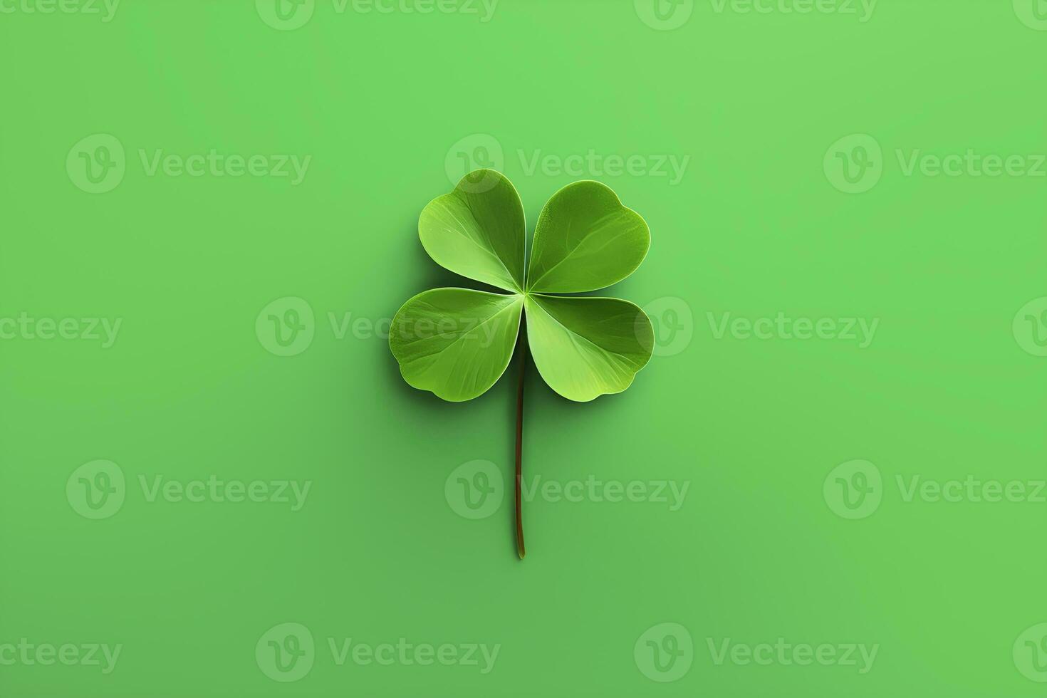 AI generated St. Patricks Day symbol clover leaf on green background. Minimalism. AI generated photo