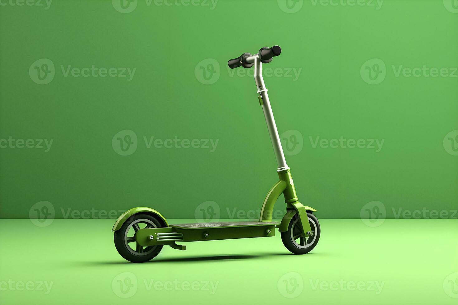 AI generated Green electric scooter concept of sustainable transport. AI generated photo