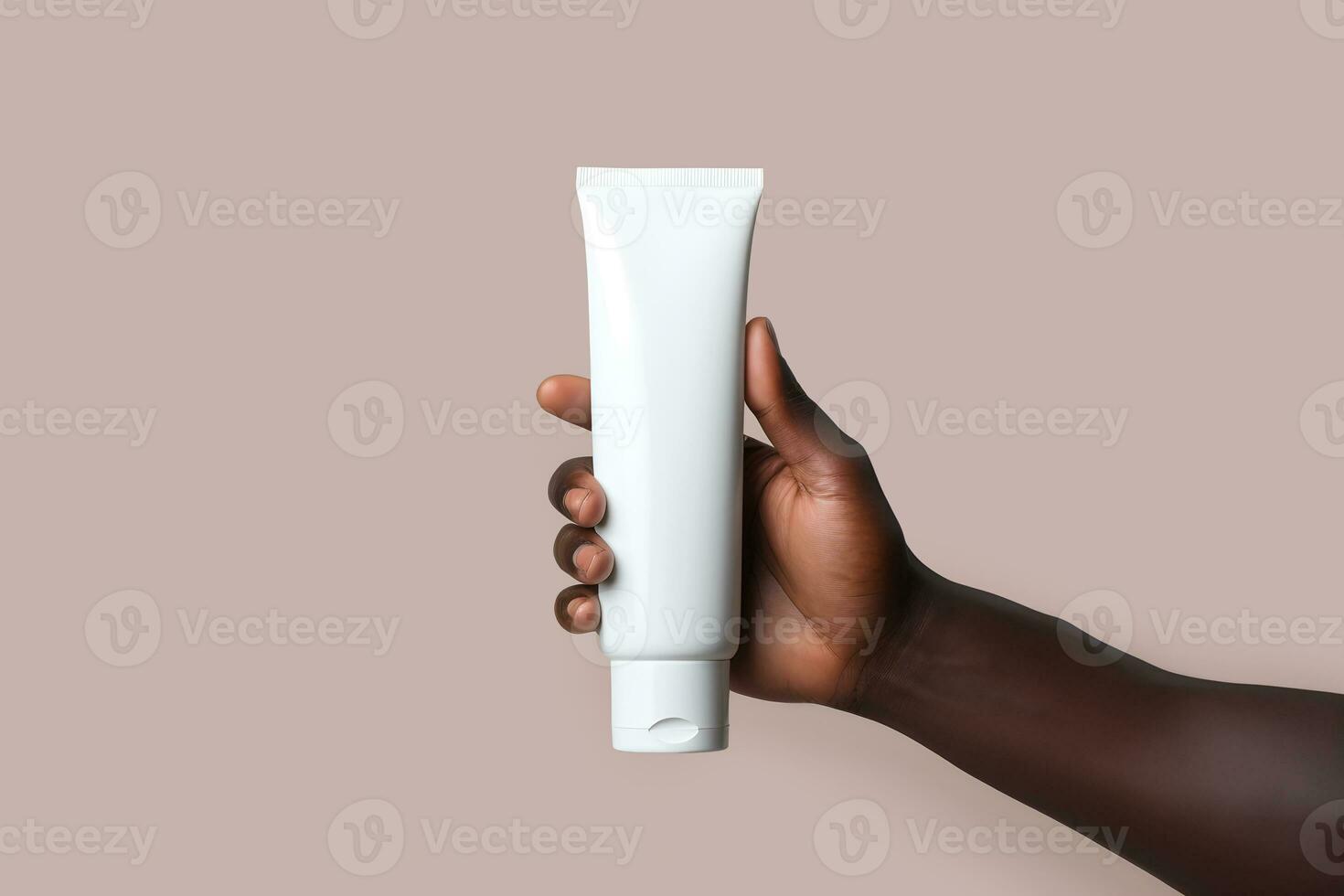 AI generated Black man's hand holds a bottle of hand cream. Men care concept. AI generated photo