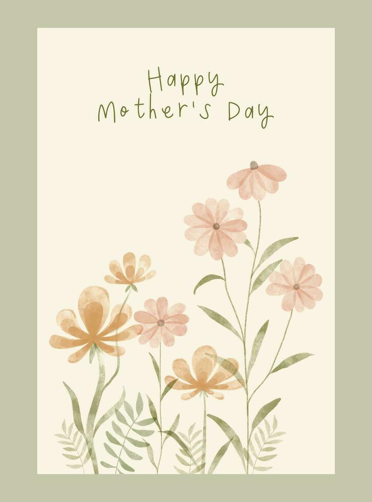 Mother's day greeting card with watercolor flowers. Background with realistic drawing wildflowers. vector