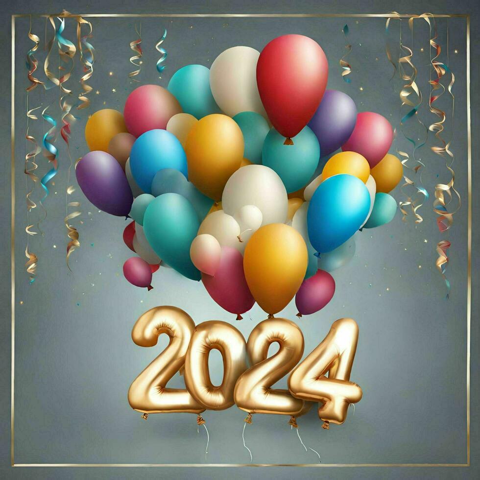 ai generado texto globos saludo contento nuevo año 2024 y aire globos foto