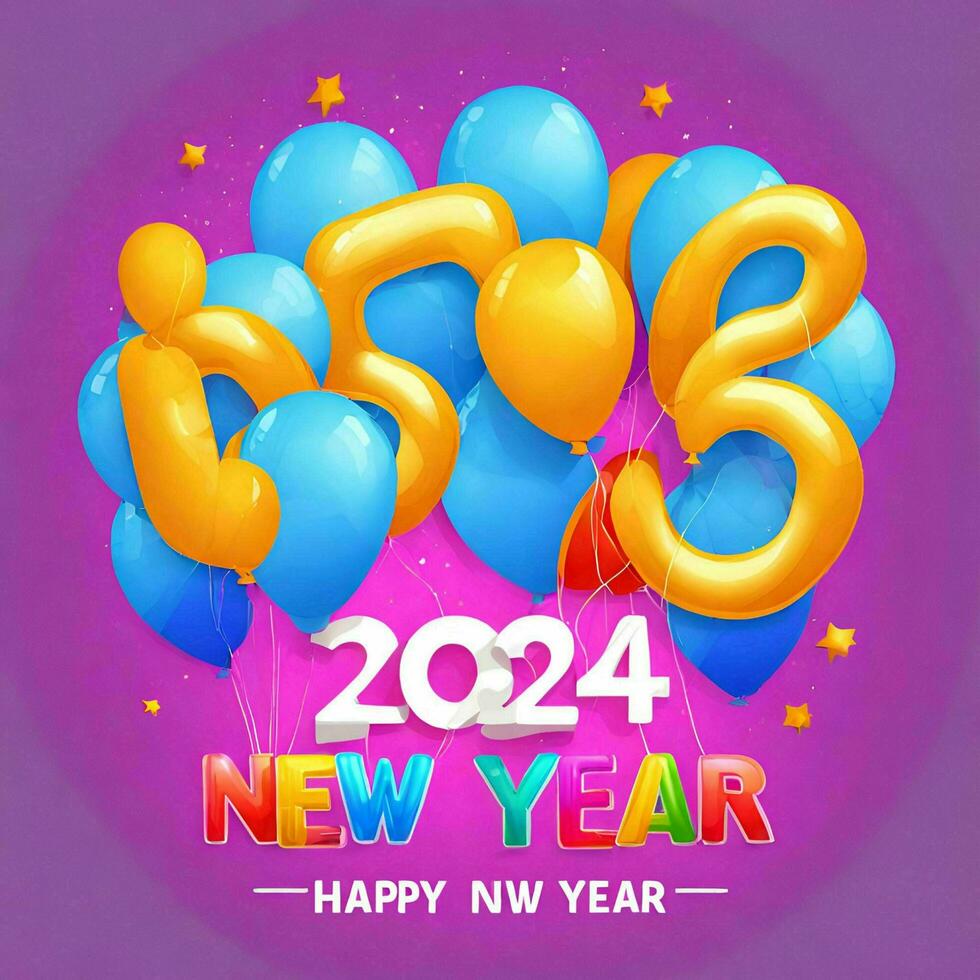 AI generated text balloons greeting happy new year 2024 and air balloons photo