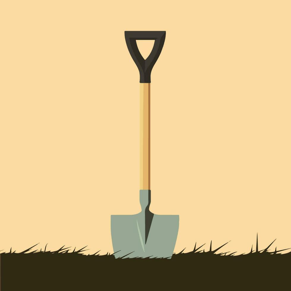 shovel stuck in the grass vector