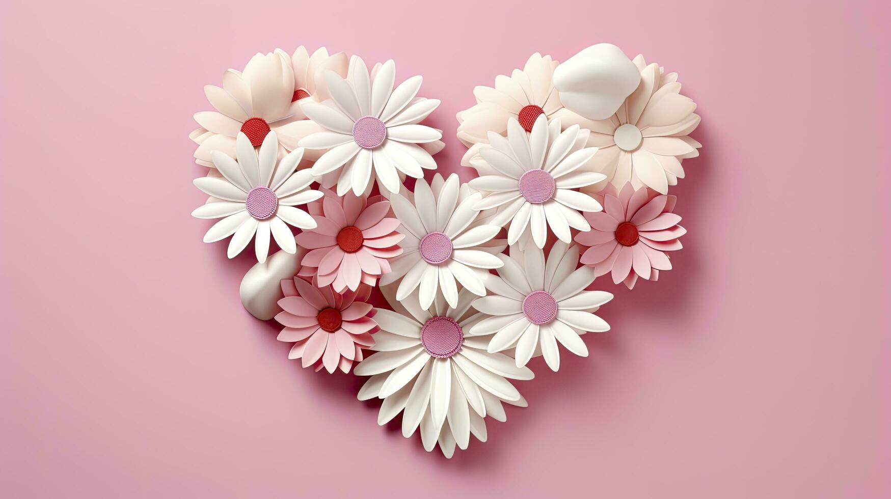 AI generated Flower Heart Shape Pastel Pink Background photo