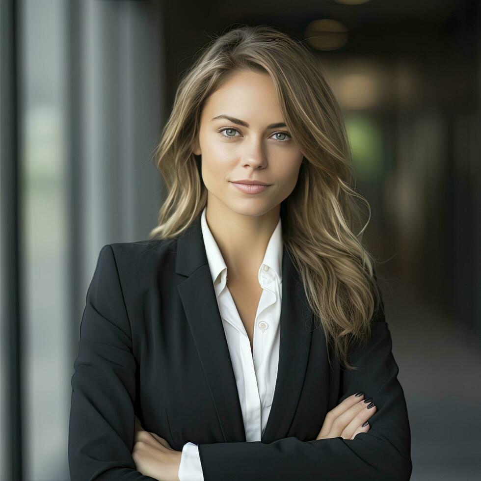 AI generated Cheerful business woman standing photo