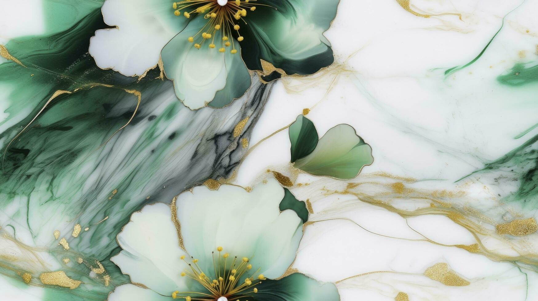 AI generated Flower marble texture with abstract green white glitter photo