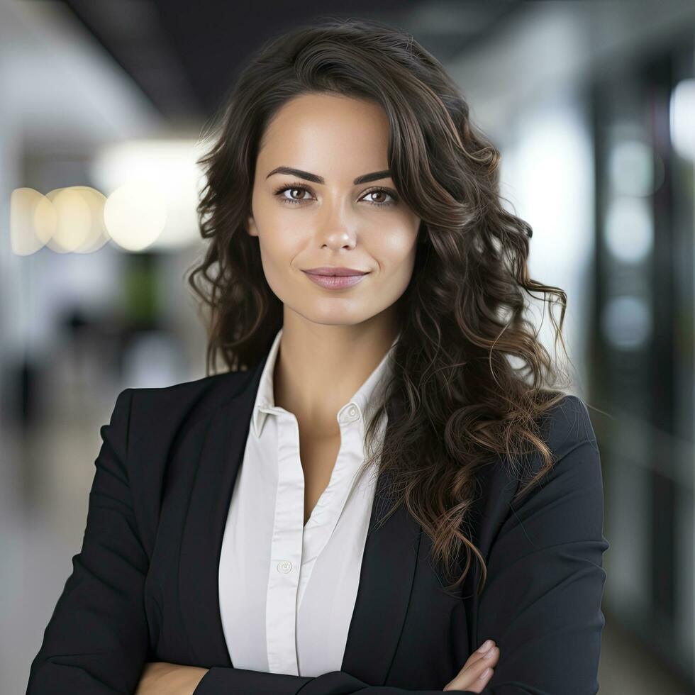 AI generated Cheerful business woman standing photo