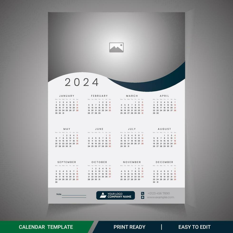 pared calendario 2024 uno página diseño 12 meses modelo vector