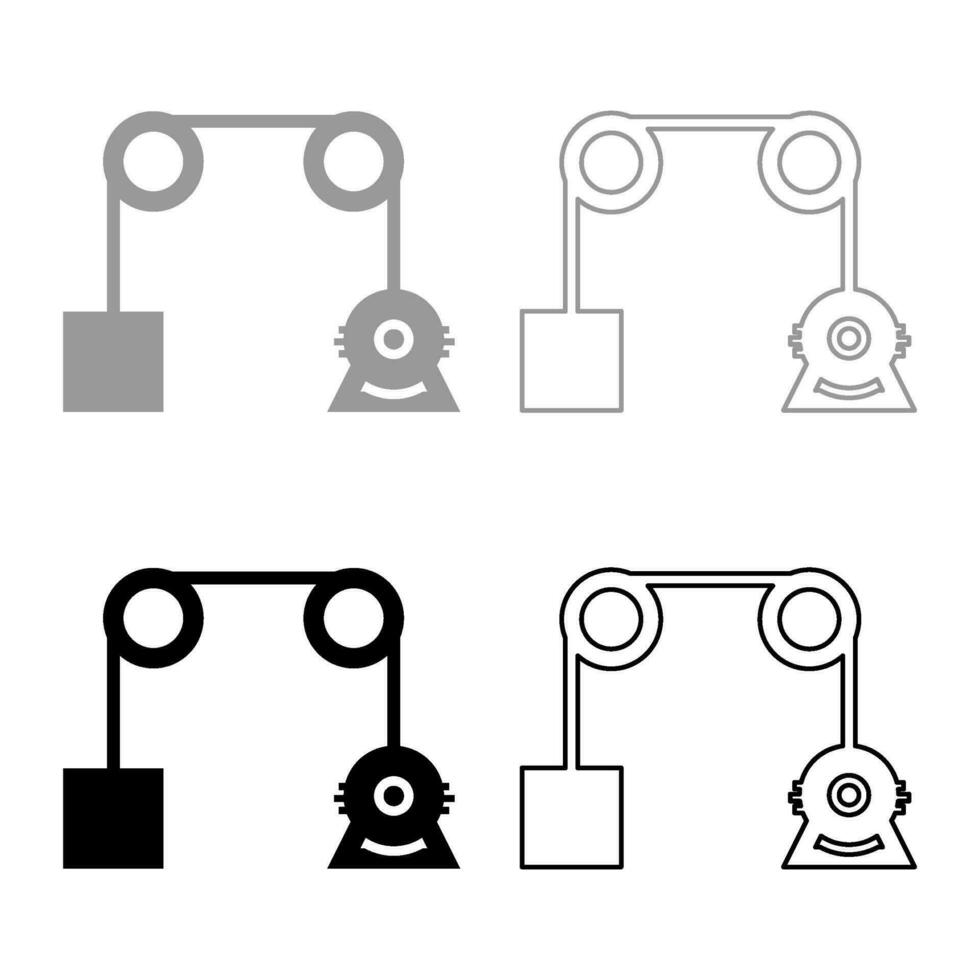 Gravity engine set icon grey black color vector illustration image solid fill outline contour line thin flat style