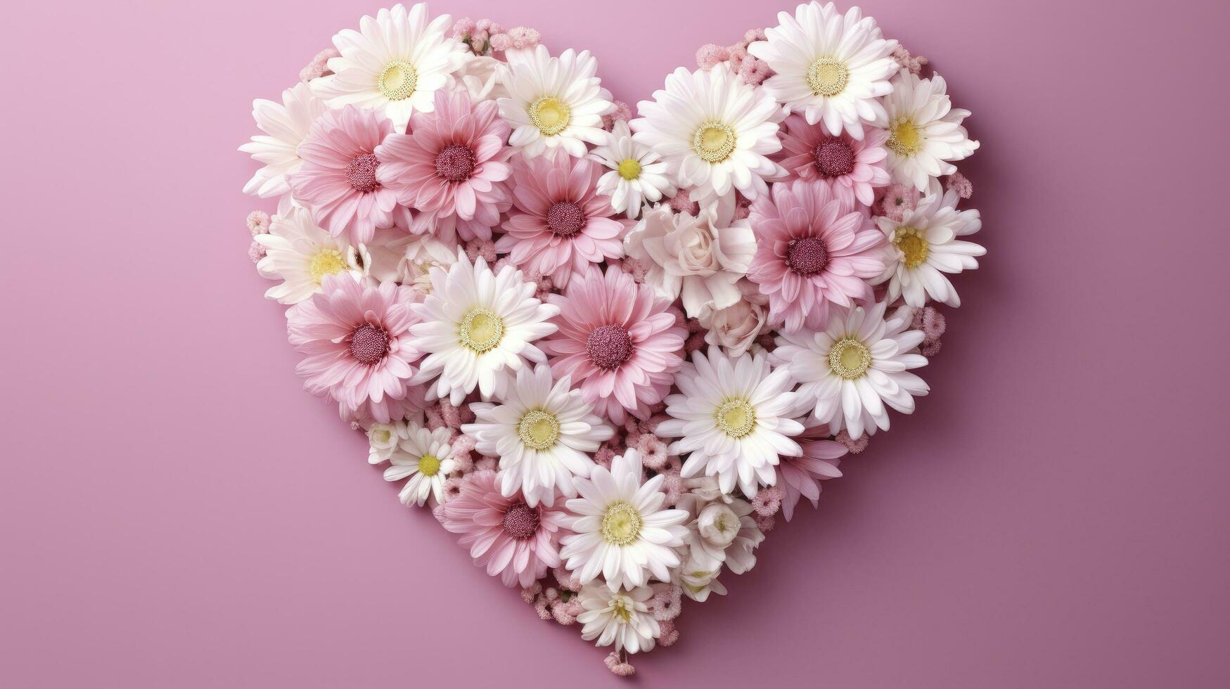 AI generated Flower Heart Shape Pastel Pink Background photo