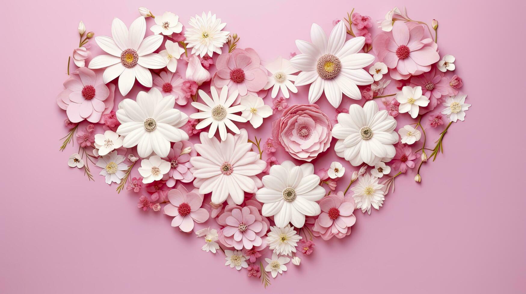 AI generated Flower Heart Shape Pastel Pink Background photo