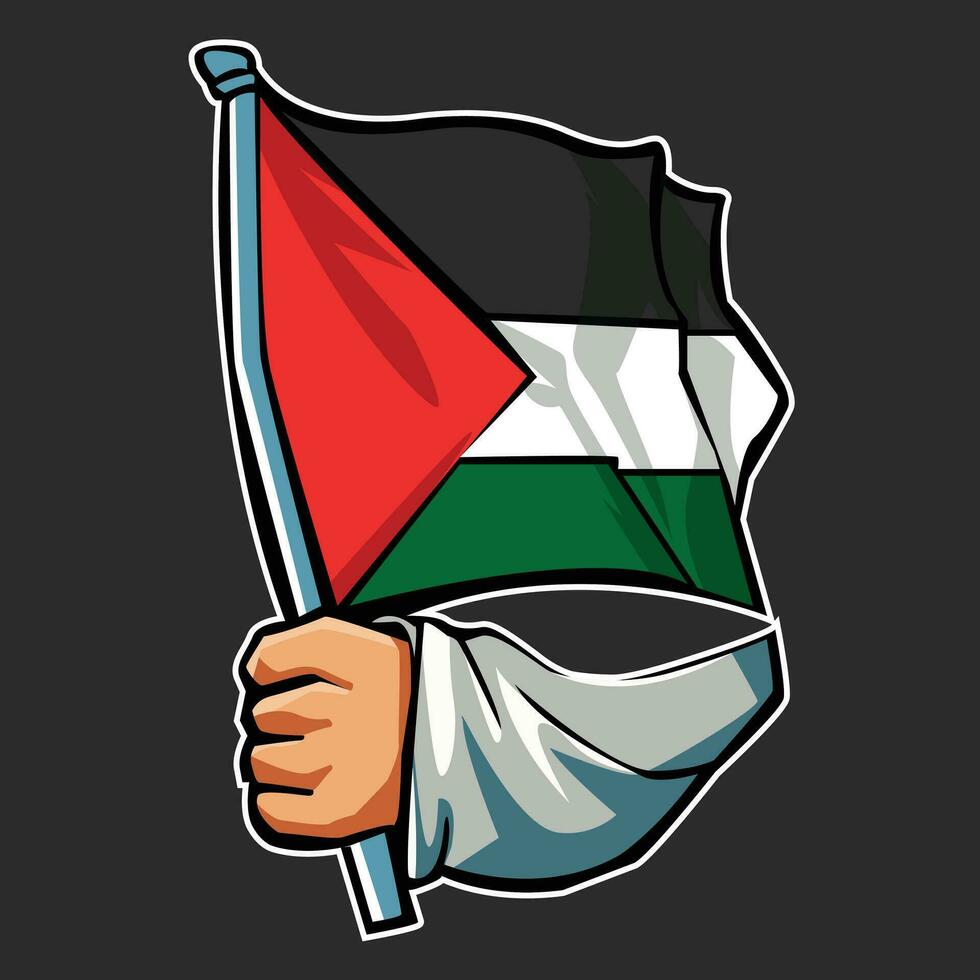 palestine flag with hand illustration vector