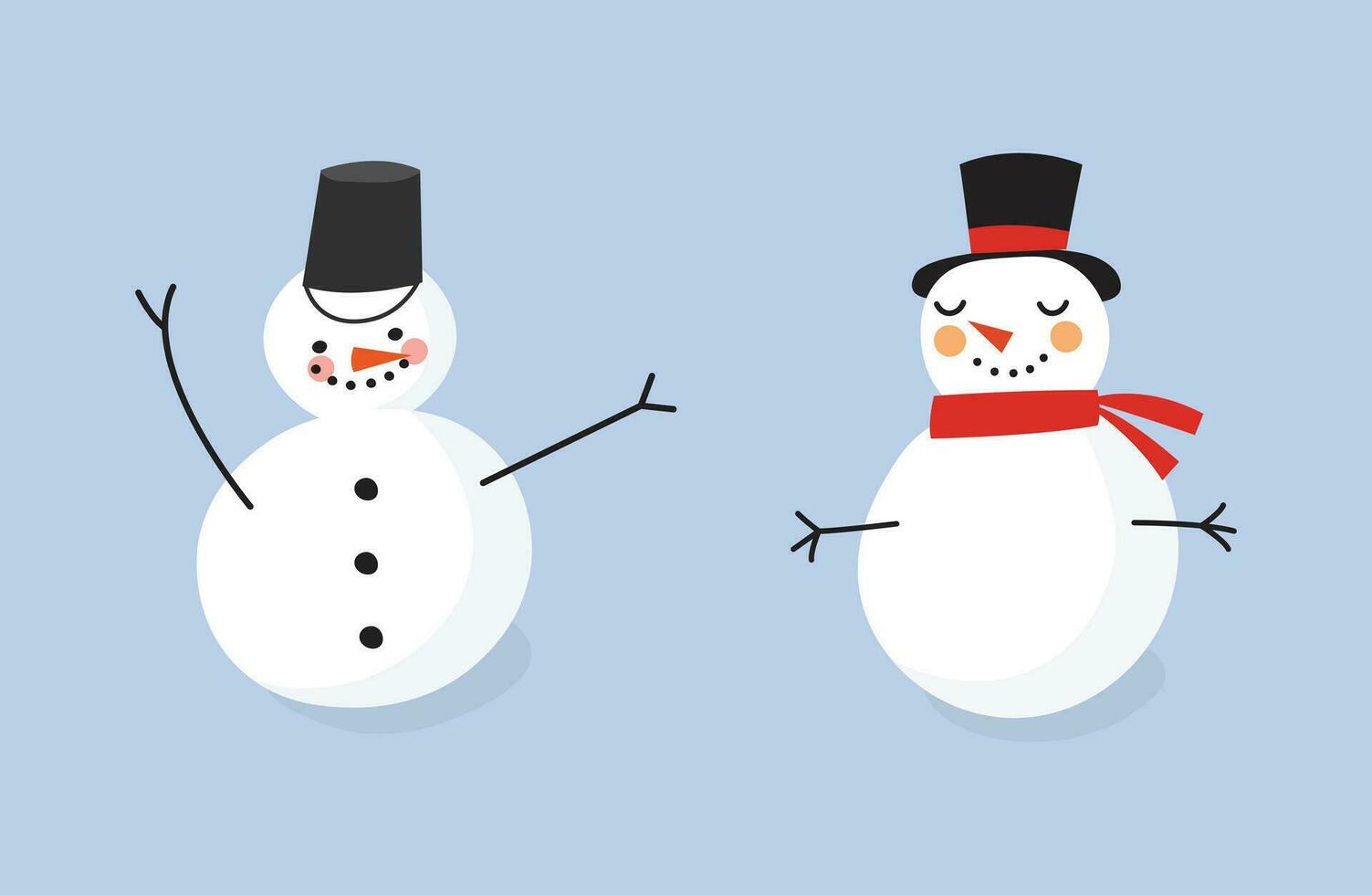 Winter set of snowmen illustrations in doodle style. Cartoon funny character for print vector