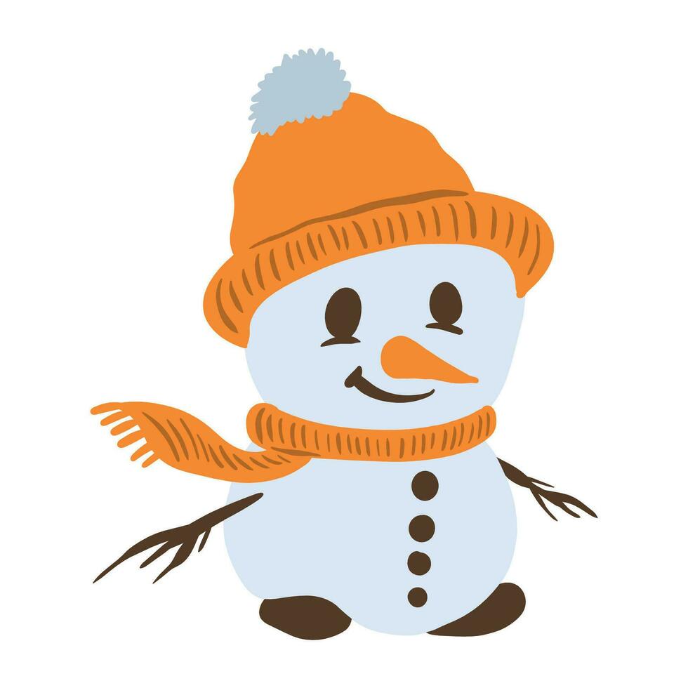 a cartoon snowman wearing a hat and scarf vector