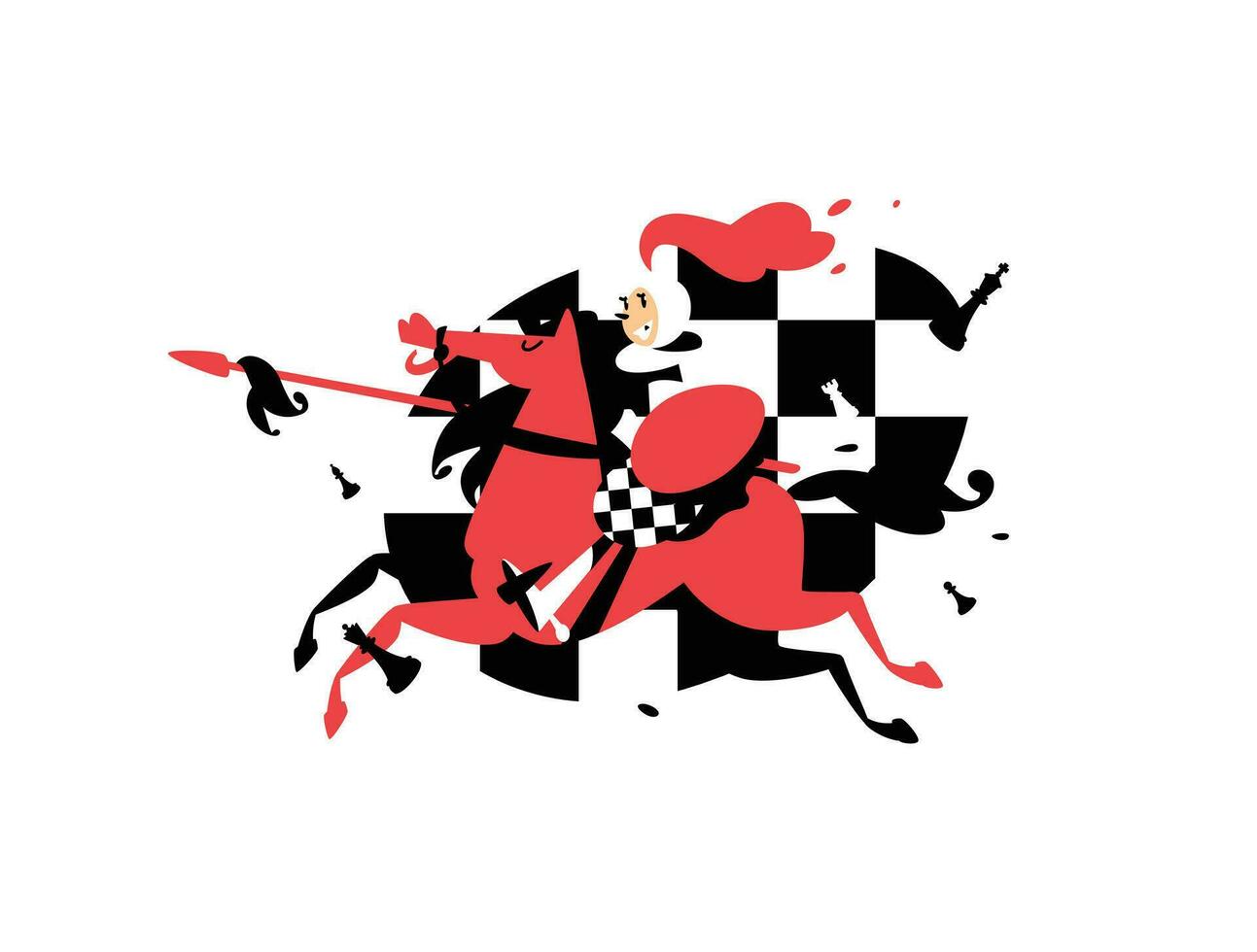 Illustration of a rider Pawns on horseback with a spear. Vector illustration. Character for the site, chess studio, school. Competitions in chess. Image is isolated on white background. Mascot.