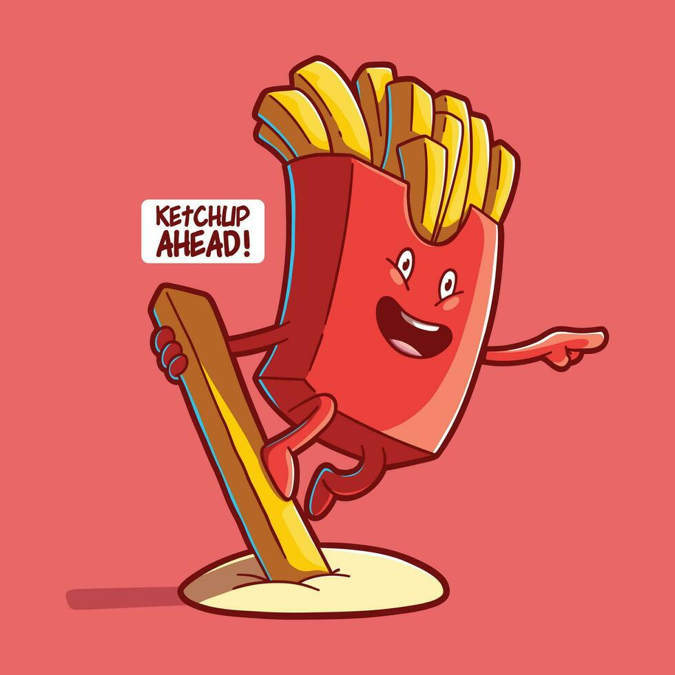 French fries package character vector illustration. Food, brand, advertising design concept.