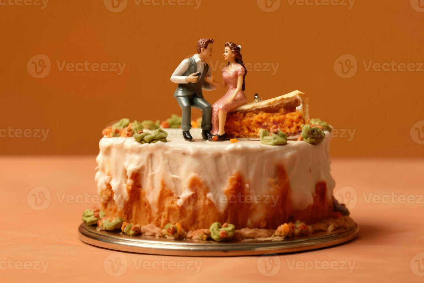 AI generated Bride and groom cake topper wedding cake photo
