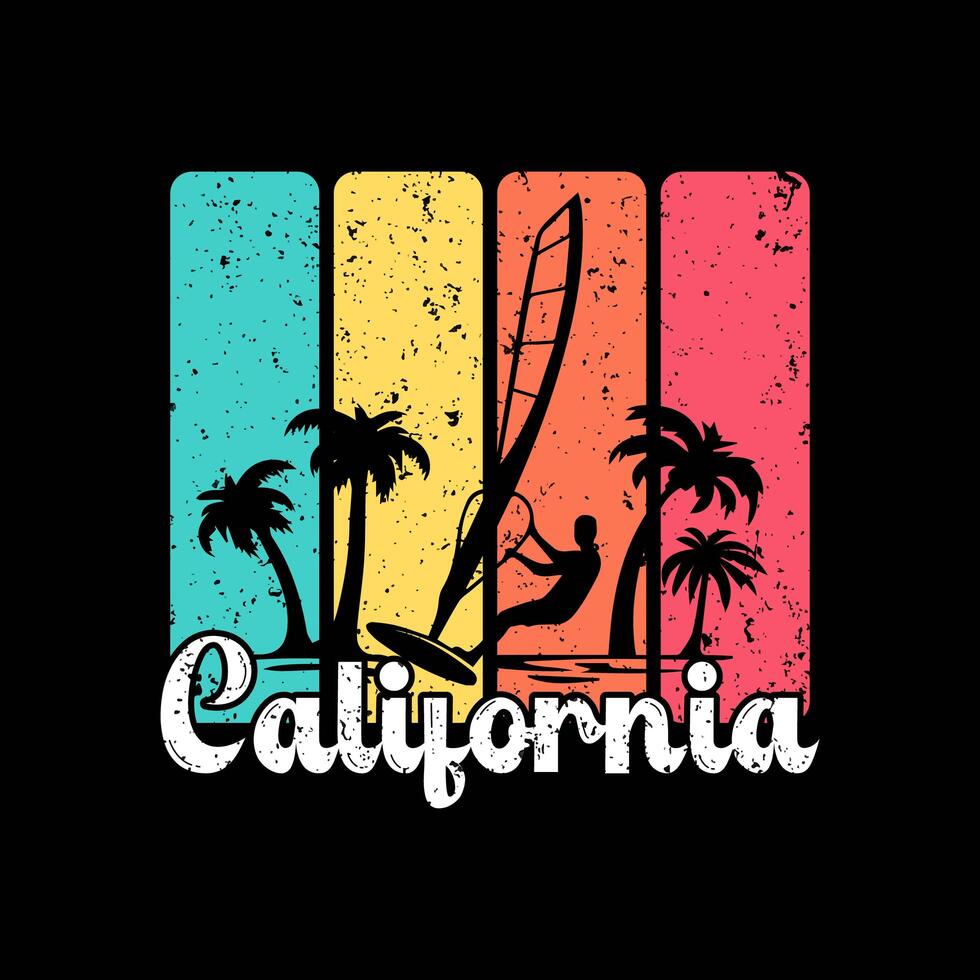 Surfing vintage retro t shirt design for apparel. California vintage tee photo