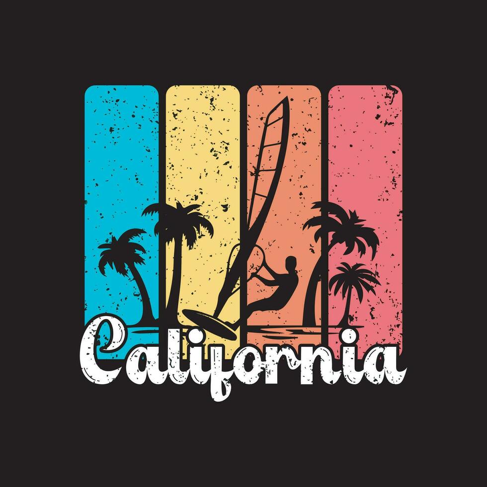 Surfing vintage retro t shirt design for apparel. California vintage tee vector