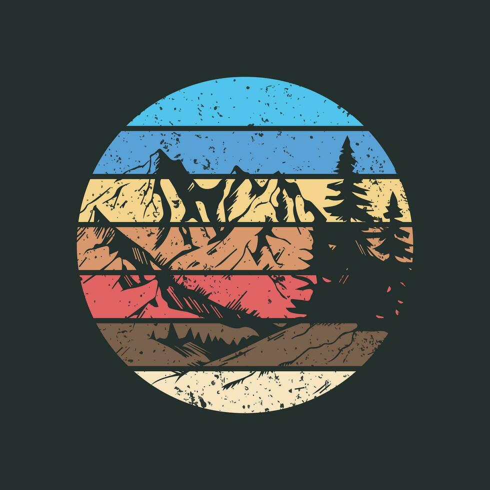 retro Clásico montaña excursionismo t camisa diseño para unisexo. Clásico aventuras excursionismo diseño para t camisa y otro ropa. nacional parque Clásico gráfico obra de arte para pegatina, póster, antecedentes. vector