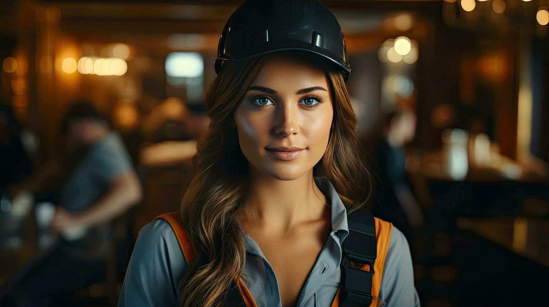 AI generated Beautiful young woman worker at workplace, gender equality concept photo