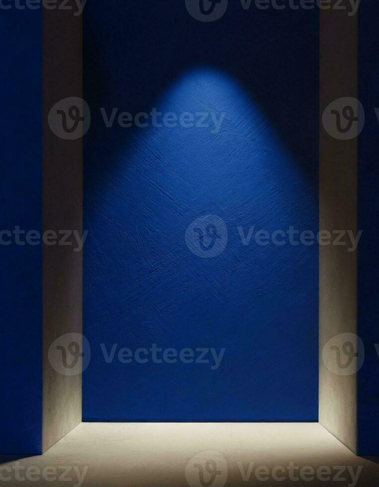 AI generated Minimalistic abstract background for product presentation. Light on a dark blue wall. photo