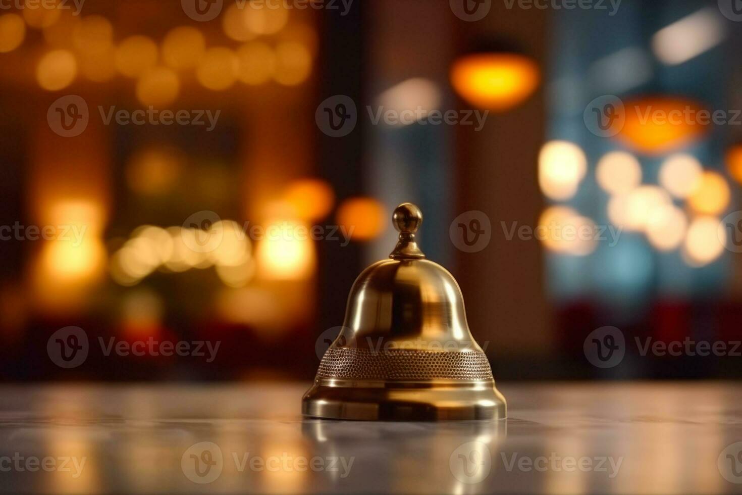 AI generated Service bell on a hotel reception desk. The concept signifies hospitality and customer service photo