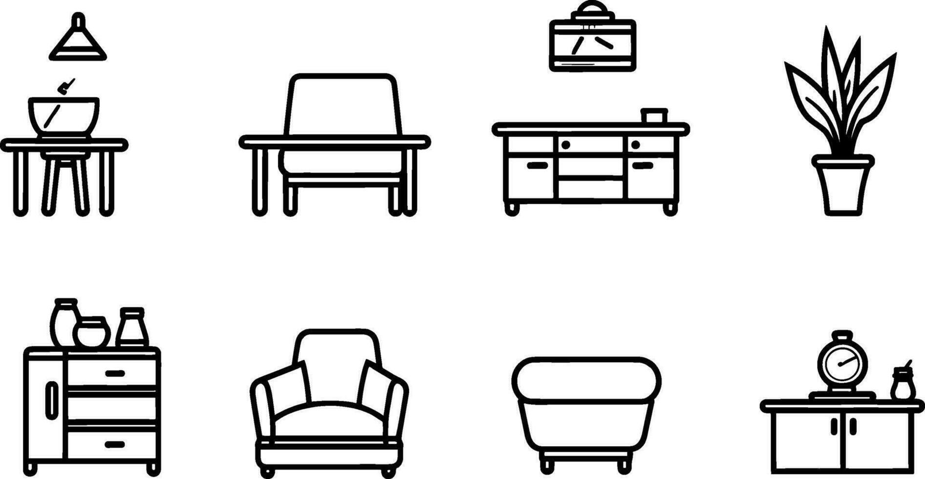 Basic Furniture icon set in thin line style. AI generated illustration. vector