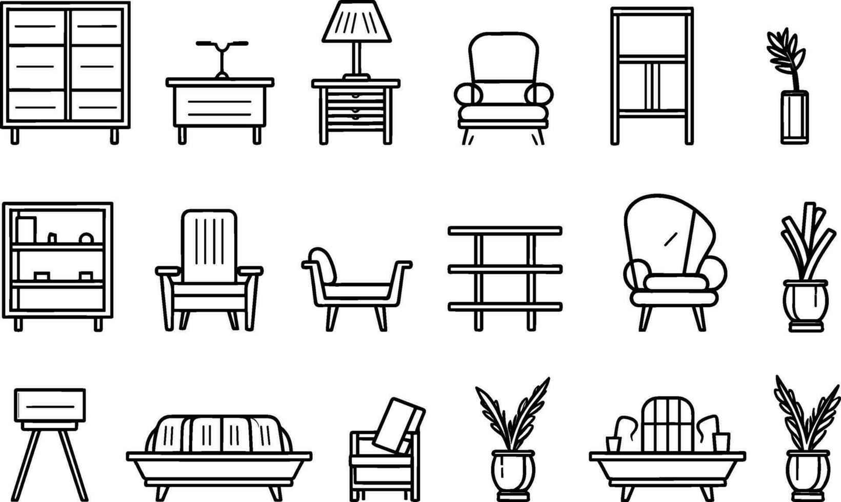 básico mueble icono conjunto en Delgado línea estilo. ai generado ilustración. vector