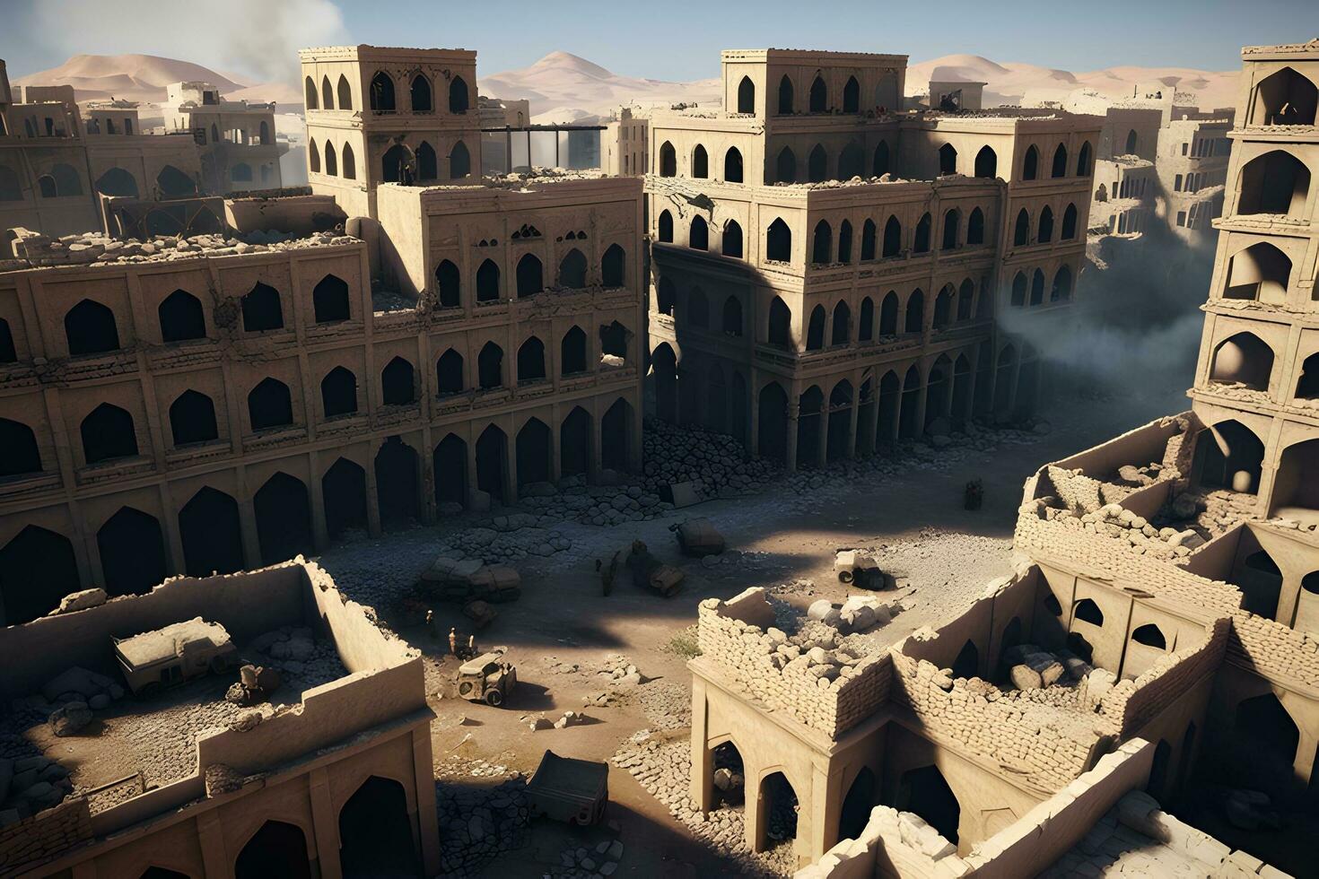 AI generated a city destroyed by war illustration photo