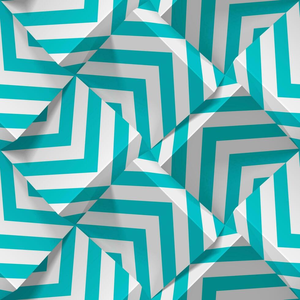 Seamless geometric pattern. Realistic 3d cubes from white paper with strips. Vector template for wallpapers, textile, fabric, wrapping paper, backgrounds. Abstract texture with volume extrude effect.